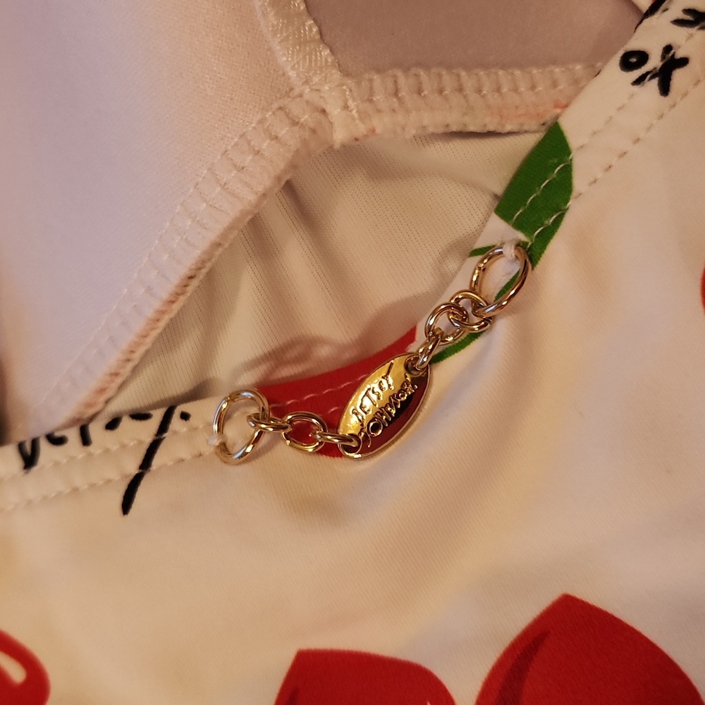 Betsey Johnson White and Red Cherry Print One Piece Swimsuit Small Size Push Up - Picture 9 of 14
